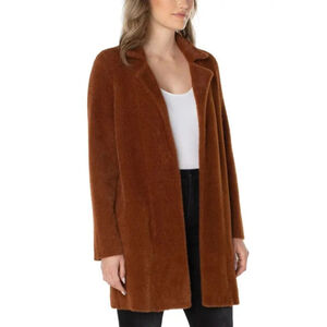 Liverpool open front coatigan sweater jacket fuzzy penny brown women's medium M